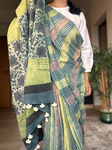 Anar Rang - Cotton block printed saree