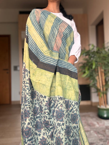 Anar Rang - Cotton block printed saree