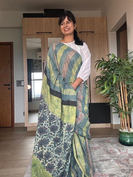 Anar Rang - Cotton block printed saree