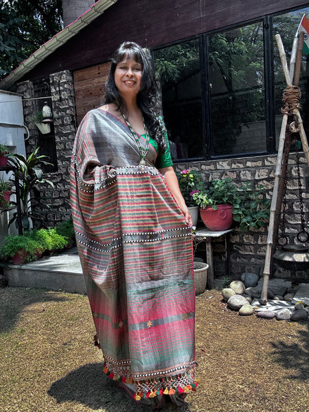 Handspun Bhujodi Cotton Saree - Dhoop Chhaon
