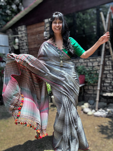 Handspun Bhujodi Cotton Saree - Dhoop Chhaon