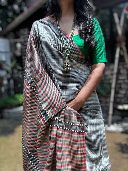 Handspun Bhujodi Cotton Saree - Dhoop Chhaon