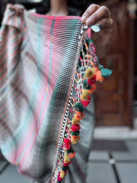 Handspun Bhujodi Cotton Saree - Dhoop Chhaon