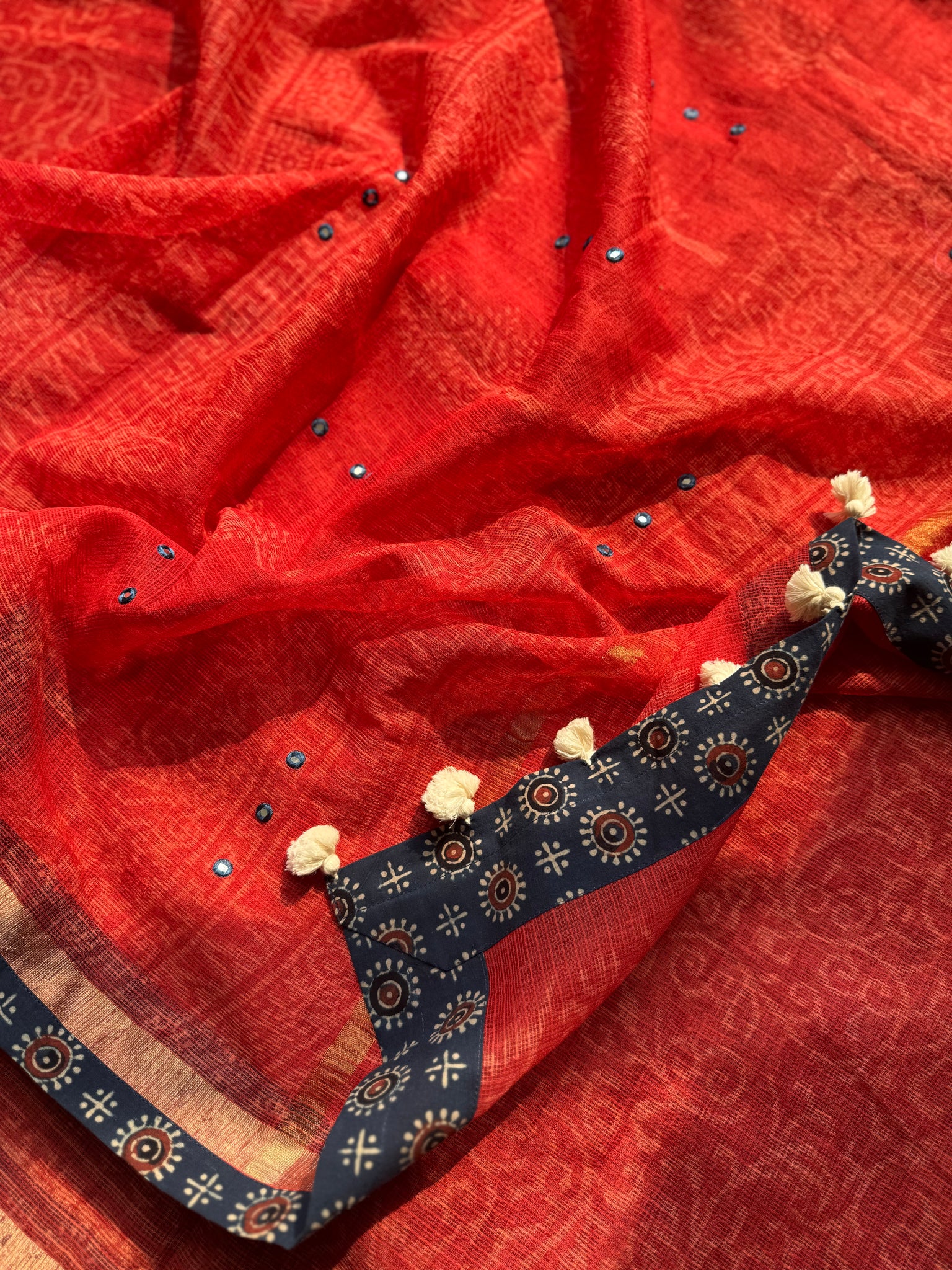 Best Seller -Embroidered pallu & patchwork border- kota doria sare