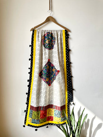 Fish Patchwork dupatta / stole - white and grey base