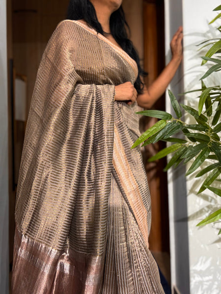 Banaras Weave- Chiniya silk saree with woven zari stripes