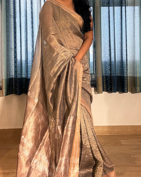 Banaras Weave- Chiniya silk saree with woven zari stripes