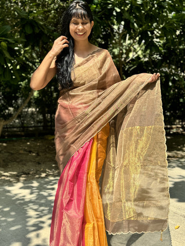 Tissue Chanderi Handwoven Saree with scalloped edges