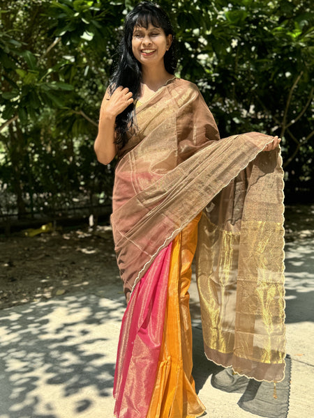 Tissue Chanderi Handwoven Saree with scalloped edges