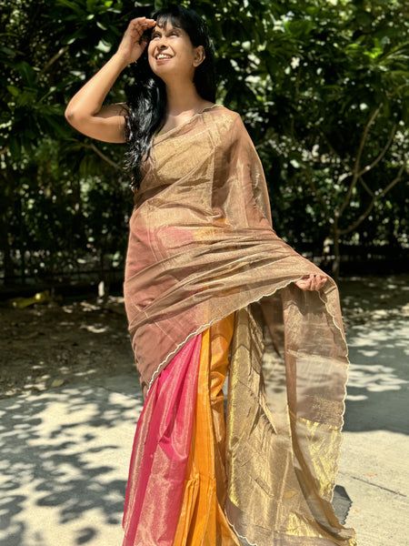 Tissue Chanderi Handwoven Saree with scalloped edges