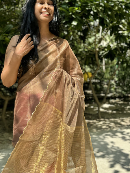 Tissue Chanderi Handwoven Saree with scalloped edges