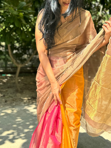 Tissue Chanderi Handwoven Saree with scalloped edges