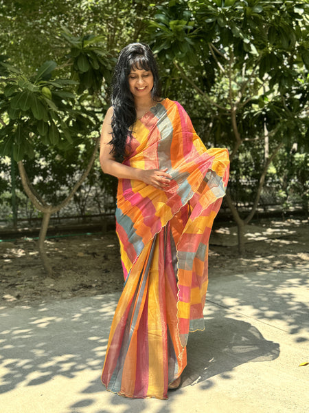 Tissue Chanderi Handwoven Saree with scalloped edges