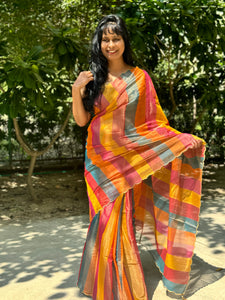 Tissue Chanderi Handwoven Saree with scalloped edges