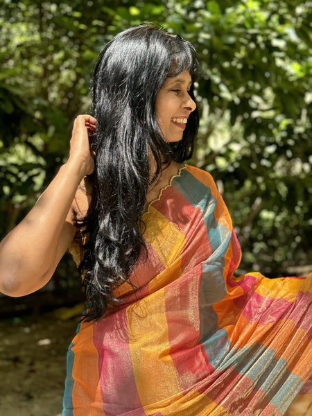 Tissue Chanderi Handwoven Saree with scalloped edges