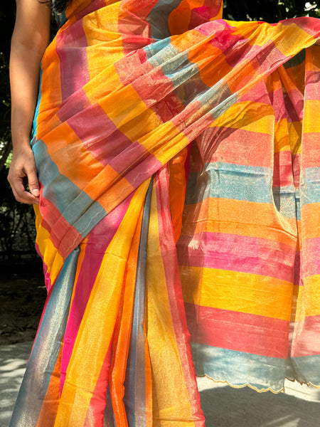 Tissue Chanderi Handwoven Saree with scalloped edges