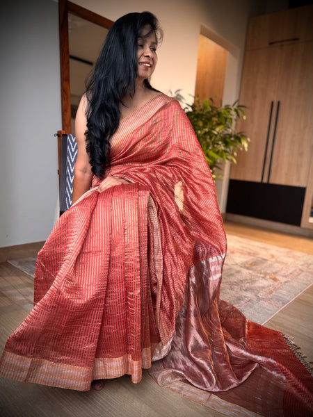 Banaras Weave- Chiniya silk saree with woven zari stripes