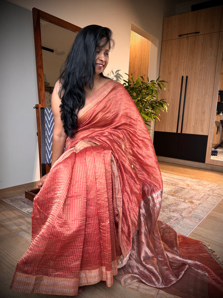 Banaras Weave- Chiniya silk saree with woven zari stripes