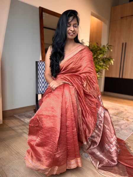 Banaras Weave- Chiniya silk saree with woven zari stripes