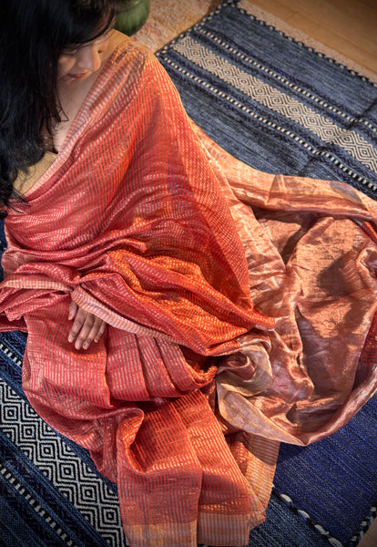 Banaras Weave- Chiniya silk saree with woven zari stripes