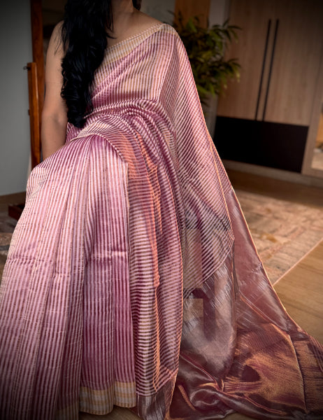 Banaras Weave- Chiniya silk saree with woven zari stripes