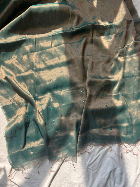 NayanTaara -Handloom Mul Tissue Saree with Pallu Embroidered