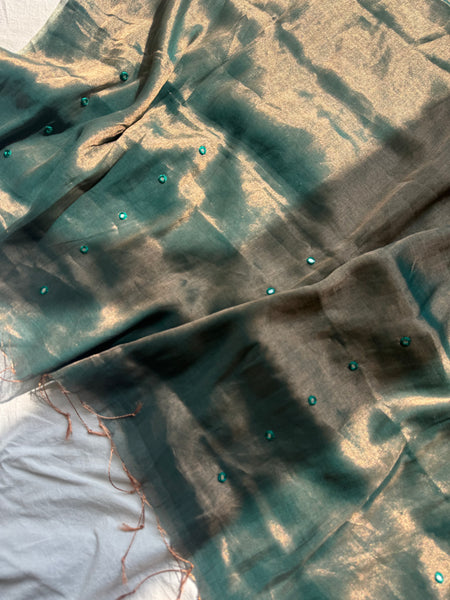 NayanTaara -Handloom Mul Tissue Saree with Pallu Embroidered