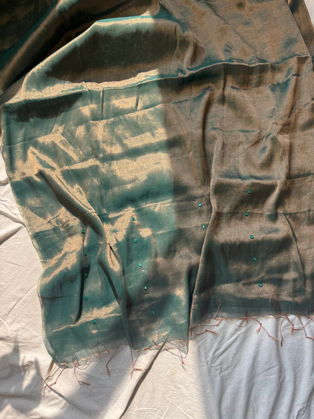 NayanTaara -Handloom Mul Tissue Saree with Pallu Embroidered