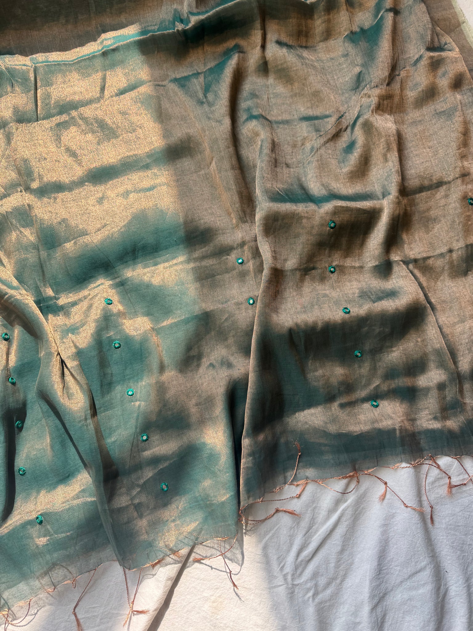 NayanTaara -Handloom Mul Tissue Saree with Pallu Embroidered