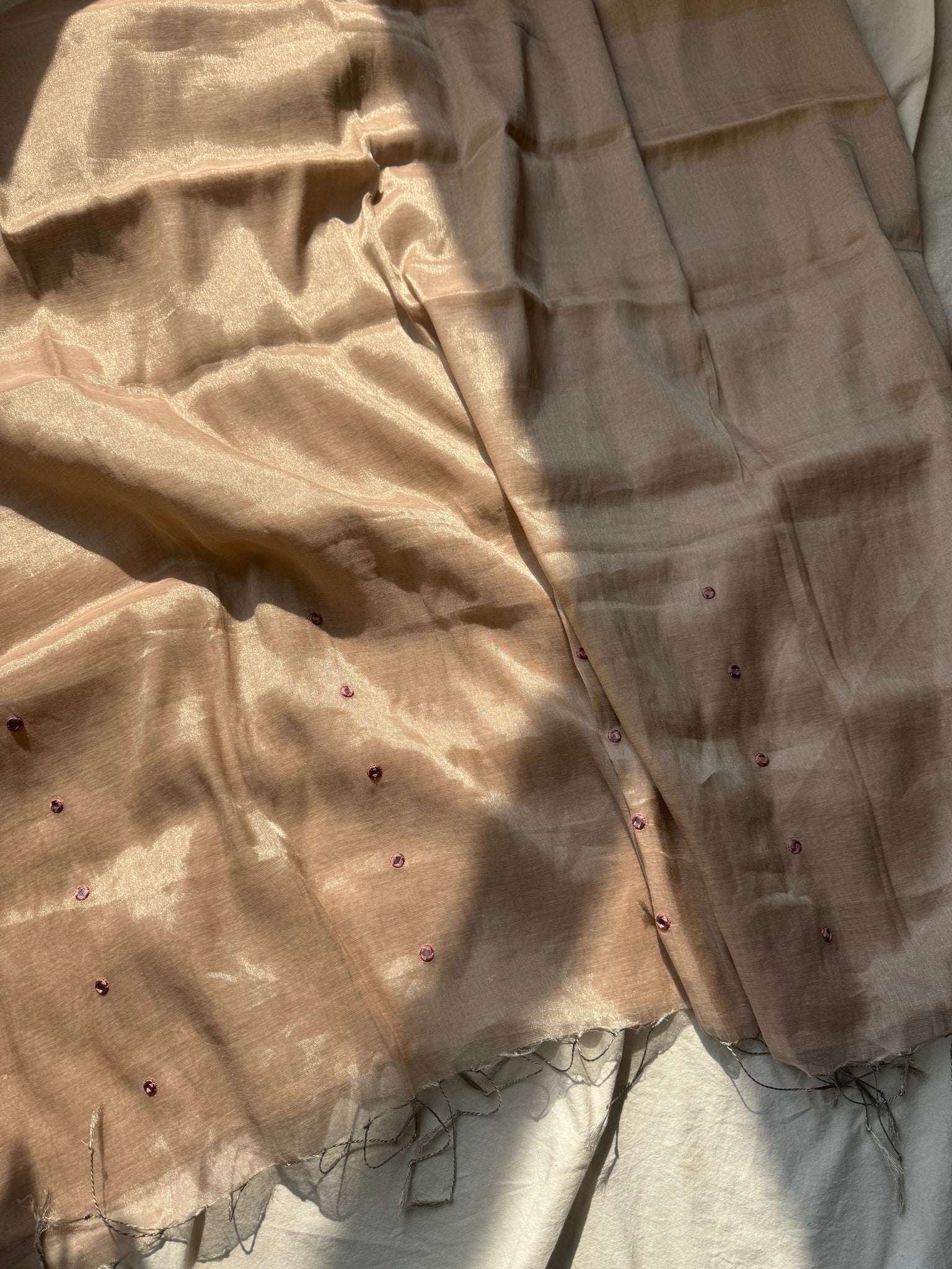 Swarnalata -Handloom Mul Tissue Saree with Pallu Embroidered