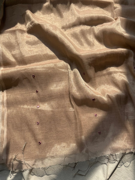 Swarnalata -Handloom Mul Tissue Saree with Pallu Embroidered