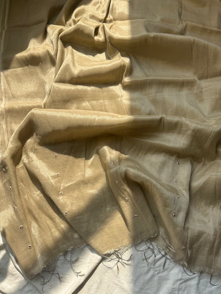JhilMil -Handloom Mul Tissue Saree with Pallu Embroidered