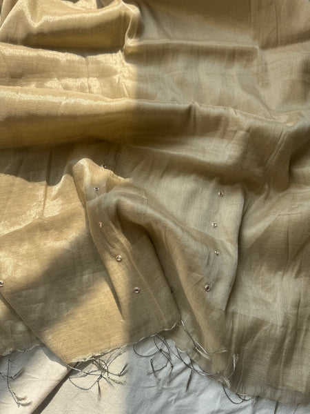 JhilMil -Handloom Mul Tissue Saree with Pallu Embroidered