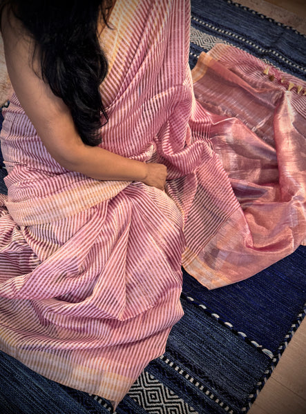 Banaras Weave- Chiniya silk saree with woven zari stripes