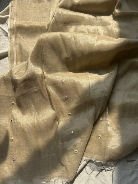 JhilMil -Handloom Mul Tissue Saree with Pallu Embroidered