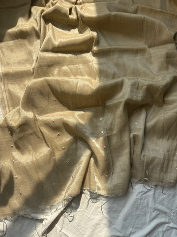 JhilMil -Handloom Mul Tissue Saree with Pallu Embroidered