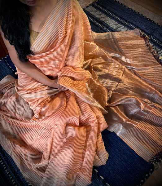 Banaras Weave- Chiniya silk saree with woven zari stripes