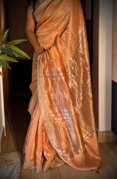 Banaras Weave- Chiniya silk saree with woven zari stripes