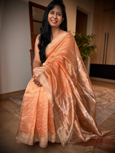 Banaras Weave- Chiniya silk saree with woven zari stripes