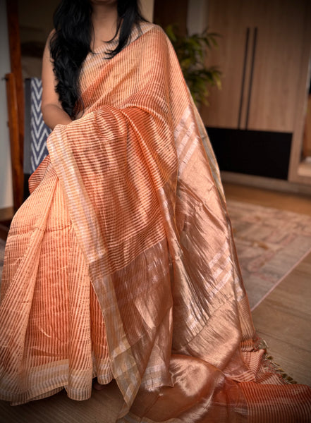 Banaras Weave- Chiniya silk saree with woven zari stripes