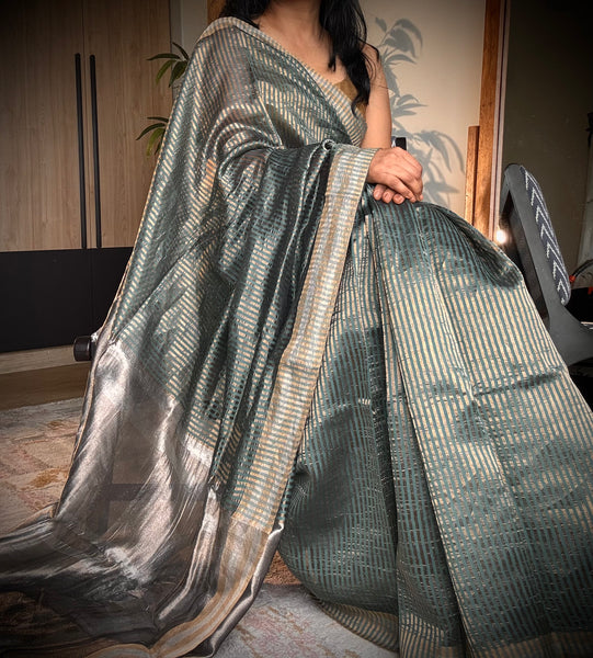 Banaras Weave- Chiniya silk saree with woven zari stripes