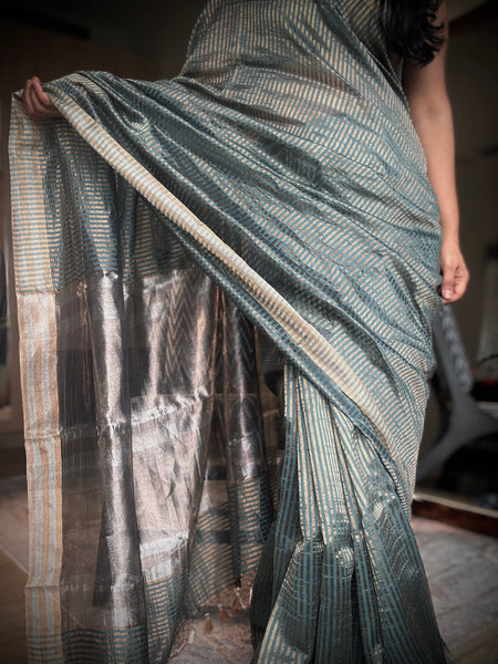 Banaras Weave- Chiniya silk saree with woven zari stripes