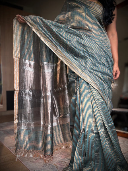 Banaras Weave- Chiniya silk saree with woven zari stripes