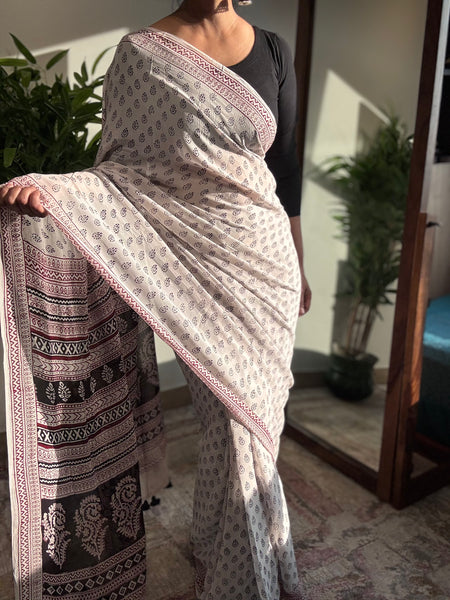 Bagh Naturally Dyed Georgette Saree - white