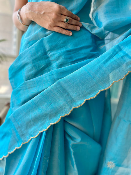 Tissue Chanderi Handwoven Saree - Booti pallu