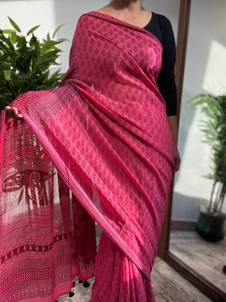 Bagh Naturally Dyed Georgette Saree - Pink