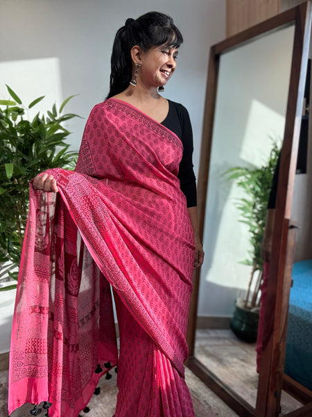 Bagh Naturally Dyed Georgette Saree - Pink