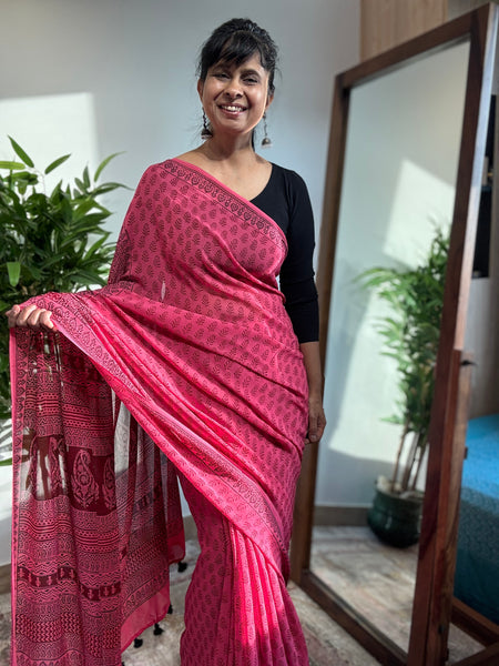 Bagh Naturally Dyed Georgette Saree - Pink