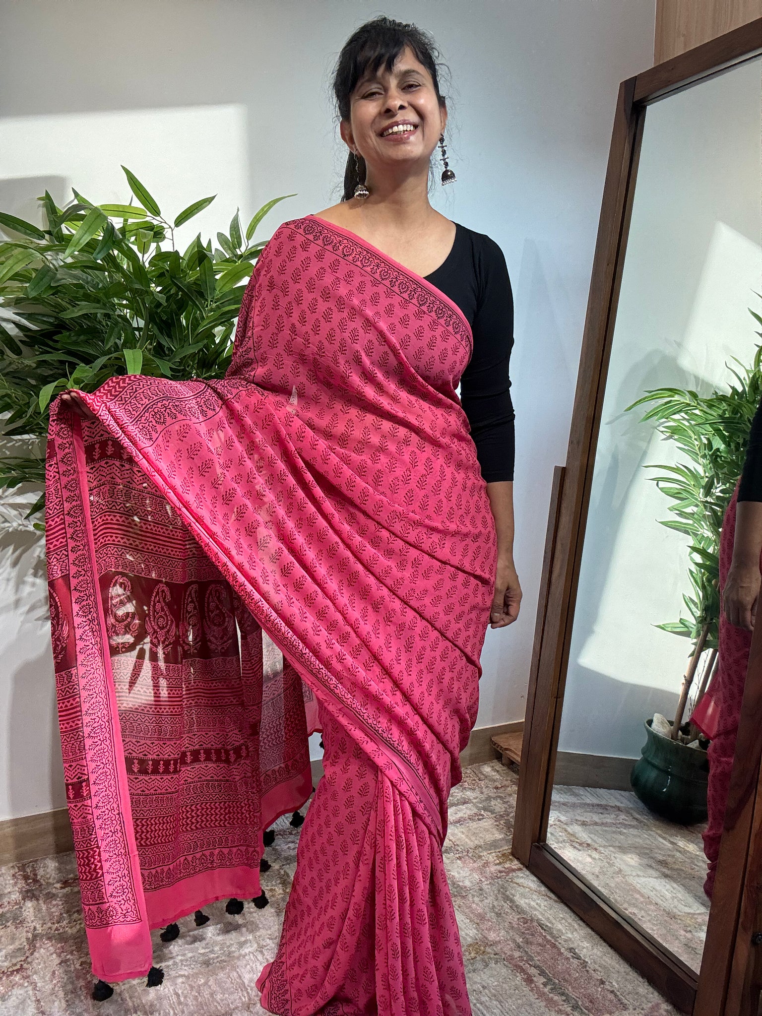 Bagh Naturally Dyed Georgette Saree - Pink