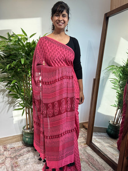 Bagh Naturally Dyed Georgette Saree - Pink